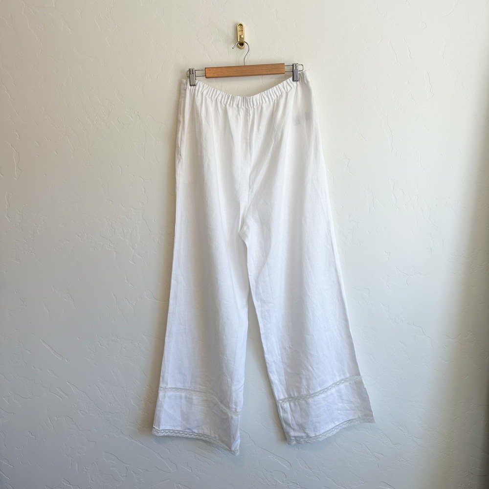 Reformation | Violet 100% Linen Crop Top & Wide Leg Pant Two Piece Set White - Picture 9 of 10